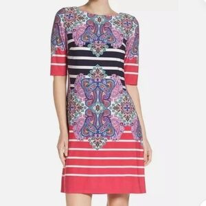 Eliza J Blue and Purple Sheath Dress 3/4 Sleeve Crew Neck